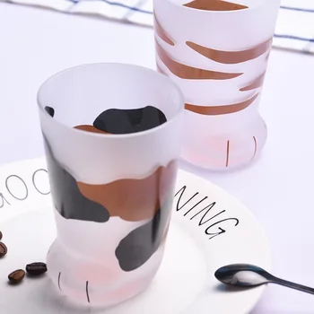 300ML Quente Criativo Novidade Gato Bonito Garra de Pata, Pé de Impressão Fosco Crianças de Leite de Vidro Copos de Personalidade Caneca de Café da manhã