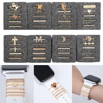 Diamante Metal Anel Decorativo Unhas Para a Apple Faixa de Relógio de Encantos Ornamento Para o iWatch 7 6 Meninas de Moda Pulseira de Silicone Acessórios
