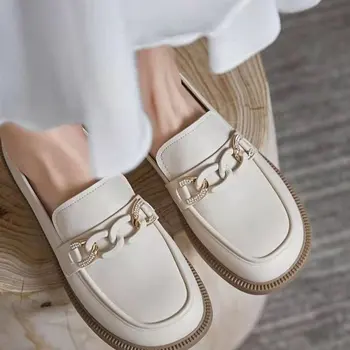 Sapatos de Mulheres de Verão New British Slip-on Televisão Sapatos femininos Preto de Espessura com solado de Pequeno PU Sapatos de Couro Único Sapatos de Verão