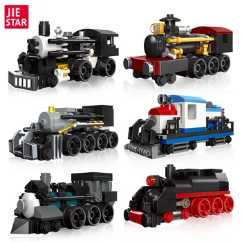 6pcs/set Antiga Locomotiva de Trem Modelos de Tijolos para Construção, Montagem Coleção de Brinquedos de Férias de Natal de Presente de Aniversário Para Meninos