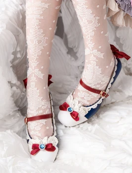 Sweet lolita sapatos de festa do chá kawaii princesa kawaii sapatos de renda vintage bowknot ronda a cabeça de mulheres de salto alto sapatos de loli cosplay cos