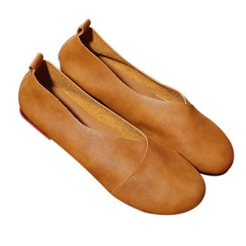  A sapatilha Mulher costuradas a Mão de Couro Sapatos de Couro Flexível Primavera Calçados Casuais das Mulheres Flats Mulheres Calçados