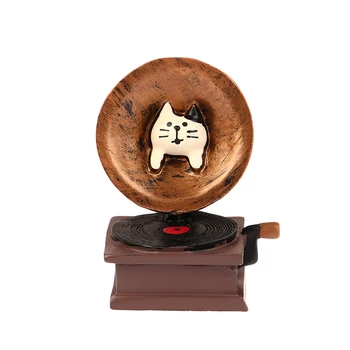 1PC casa de Boneca Kawaii Gato fonógrafo ornamentos mini decoração fonógrafo modelo de gato bonito retro fonógrafo acessórios