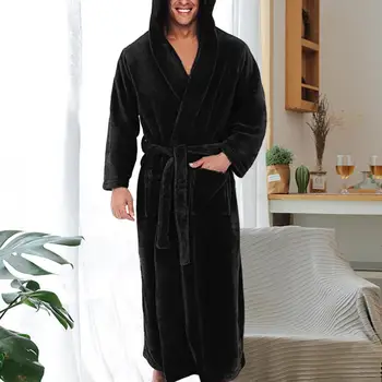 Homens Camisola de Manga comprida Pele de tocar Masculino Espessamento de Pelúcia Camisola Robe Pijamas Plus Size Veste Pijamas para o Quarto