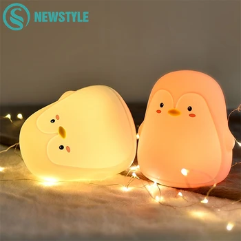 Pinguim bonito Silicone Luz da Noite Para o Quarto de criança Lâmpada LED ao Lado da Luz Ambiente do Bebê Garoto de Natal o Natal do Brinquedo Presentes