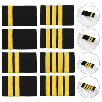 1 Par de Capitão Piloto de Uniforme Epaulets Listras de Ouro Barras de Forma Emblemas Ombro Camisa Decoração Epaulette DIY Acessórios de Costura