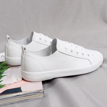 Nova Verão de Couro Pequena e Sapatos Brancos, de Microfibra Respirável coreano lace-up sapatos Casuais Sapatos femininos Mujer Zapatos