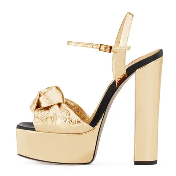 MKKHOU Moda Sandálias das Mulheres 2020 nova ouro de couro de patente bowknot 16cm sapatos de plataforma de prata banquete saltos de sapatos de senhoras de salto robusto