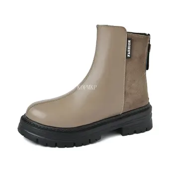 2023 Nova Chegada Mulheres Ankle Boots de Moda do Dedo do pé Redondo Casual Soft PU de Couro e Botas Curtas Sapatos Botas de Mulheres 35-43 Botas Chelsea