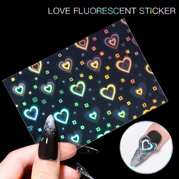 Fluorescente Manicure Carta de Amor Flor de controles Deslizantes para Unhas Inscrições Decoração da Arte do Prego de Água Decalques Adesivos Dicas
