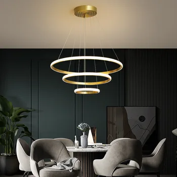 Preto/Ouro Moderna luminária de Led Anéis de Luzes para a Sala de estar, Sala de Jantar, Teto Lustre Pendurado Interior dispositivo elétrico de Iluminação