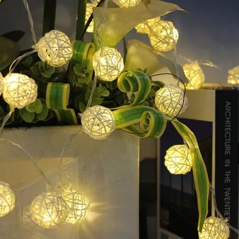 Rattan Bola de Luz da corda LED 1M/2M/3M Led Branco Quente de Fadas Luz de Férias de Luz Para a Festa de Natal, Decoração de Casamento